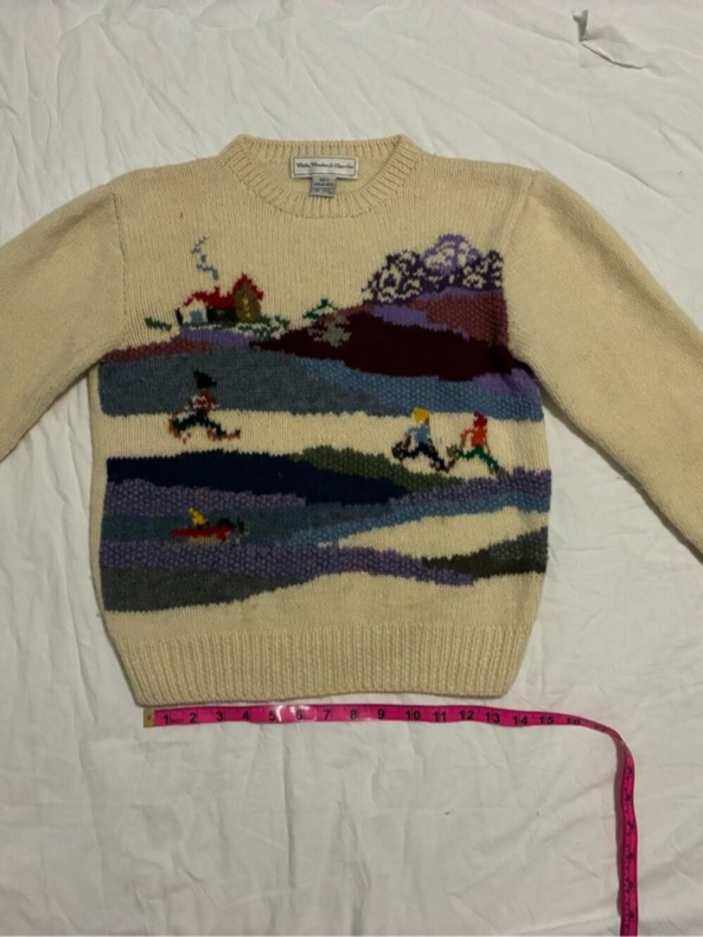 Vintage White Wheeler & Martha Wool Winter Scene Sweater Cream Size S